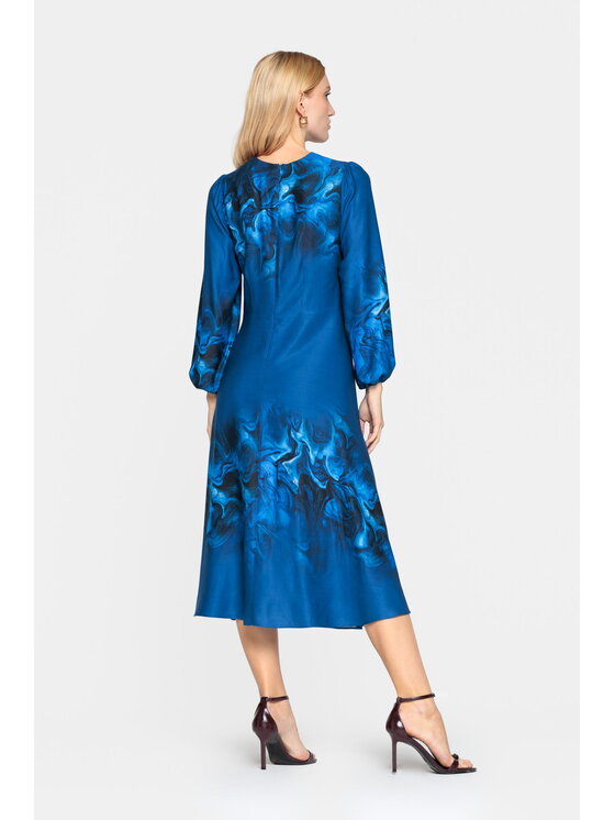 EMOI EMOI Sukienka koktajlowa midi elegancka z wiskozy Niebieski Feminine Fit