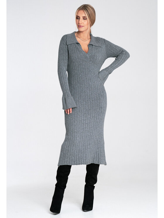FIGL FIGL Úpletové šaty M1093 Sivá Fitted Fit