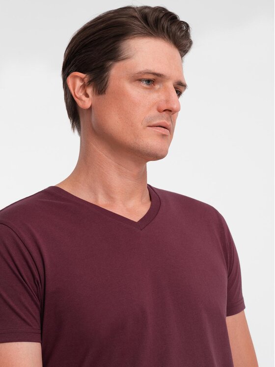 Ombre Ombre T-Shirt OM-TSBS-0145 Bordowy Regular Fit