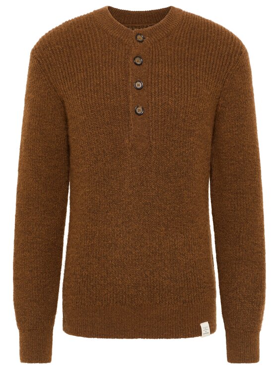 Mustang Mustang Sweter EMIL C HENLEY Brązowy Regular Fit