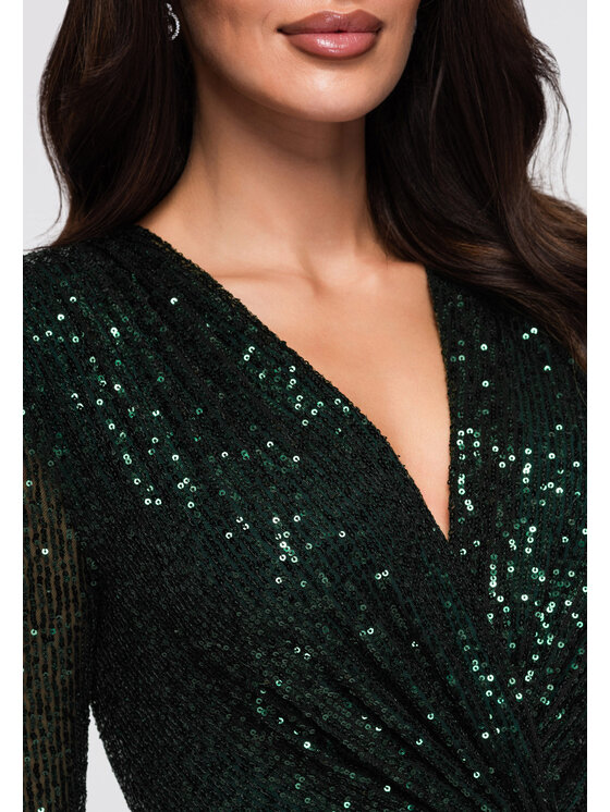 Ombre Ombre Sukienka wieczorowa LA-OM-DLR271 Zielony Regular Fit