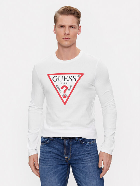 Guess Majica Z Dolgimi Rokavi M2YI31 I3Z11 Bela Slim Fit