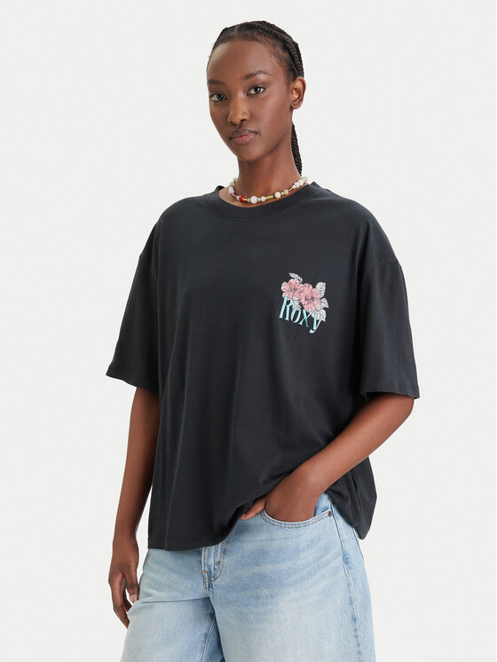 Roxy Roxy T-Shirt Talloversize Washed ERJZT06081 Czarny Oversize