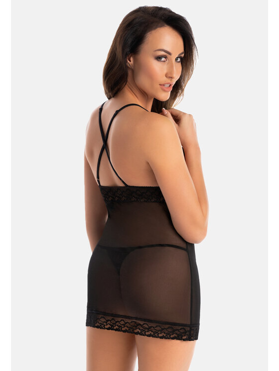 Teyli Teyli Koszula nocna z koronką Inni Czarny Slim Fit
