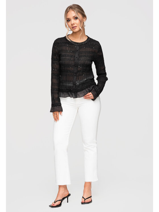 Ombre Ombre Bluzka OW-TS-E0037 Czarny Slim Fit