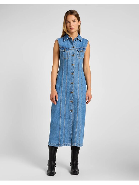 Lee Lee Vestito di jeans Long Slim Dress 112355119 Blu Slim Fit