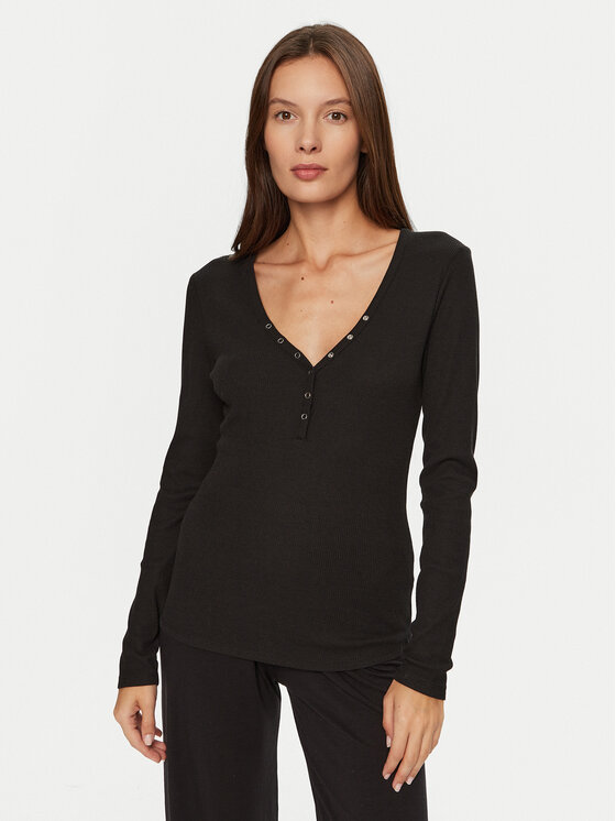 Hunkemöller Hunkemöller Cămașă pijama 205123 Negru Slim Fit