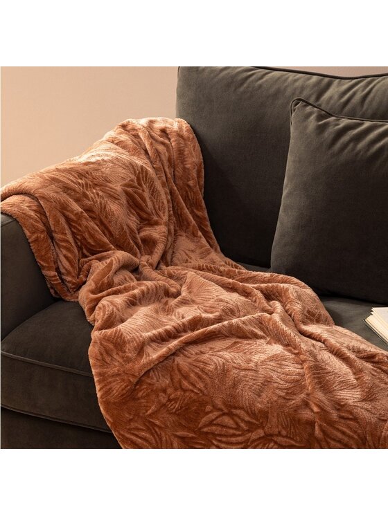 MIAhome MIAhome Pled koc flanelowy Leaves terracotta 180x230 cm Bordowy