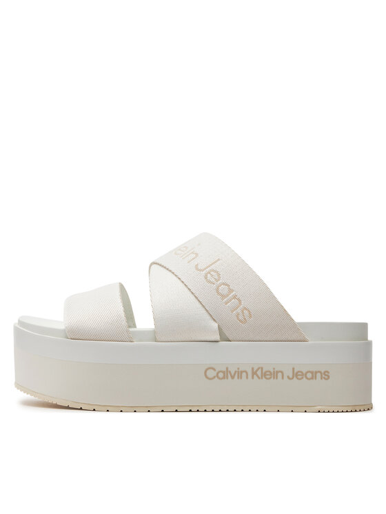Calvin Klein Jeans Calvin Klein Jeans Nazouváky Flatform Sandal Webbing In Mr YW0YW01361 Bílá