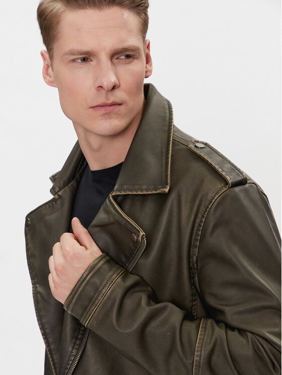 Brave Soul Brave Soul Kurtka z imitacji skóry MJK-CONEYKHAKI Khaki Straight Fit