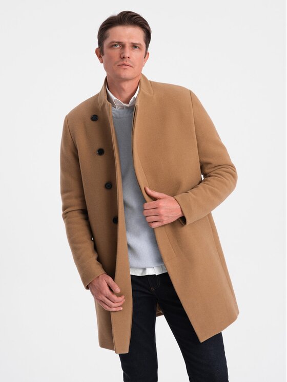 Ombre Ombre Płaszcz przejściowy OM-COWC-0102 Brązowy Regular Fit