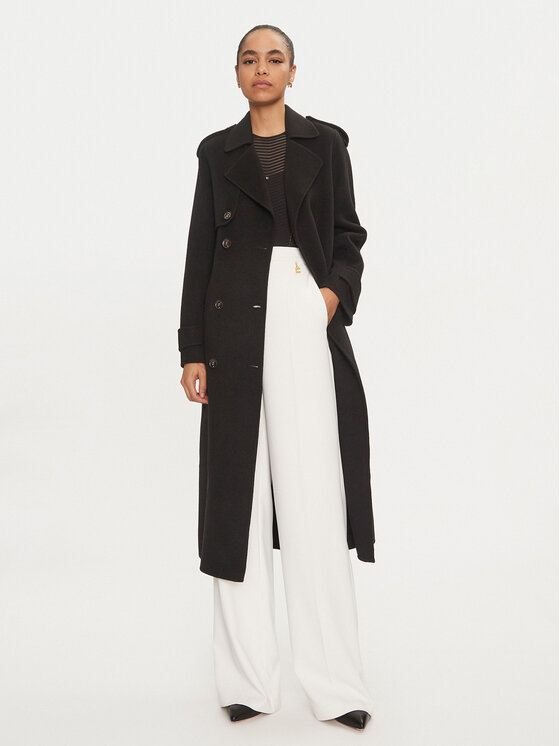Elisabetta Franchi Elisabetta Franchi Gyapjú kabát CP-57D-46E2 Fekete Regular Fit