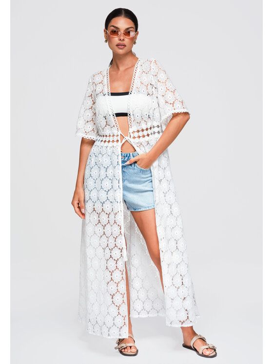Ombre Ombre Sweter OW-SW-E0001 Biały Loose Fit