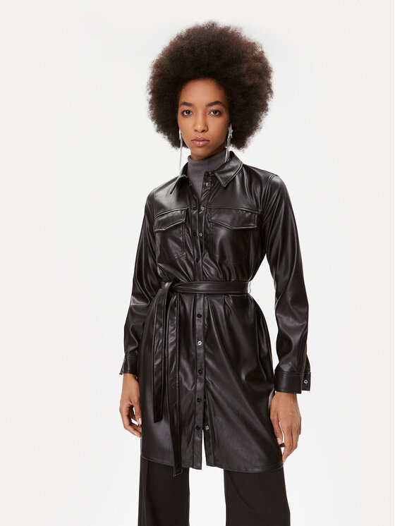 DKNY Kožené šaty P2HBTO59 Čierna Regular Fit