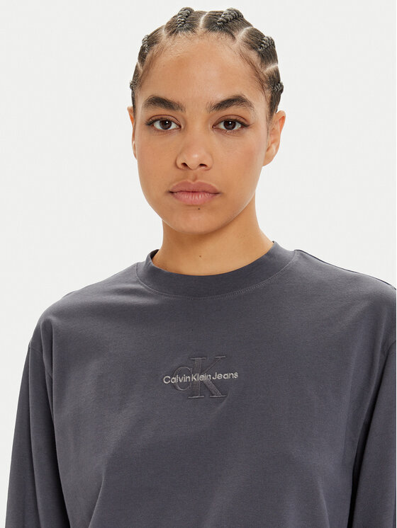Calvin Klein Jeans Calvin Klein Jeans Blúzka Monologo J20J224200 Sivá Relaxed Fit