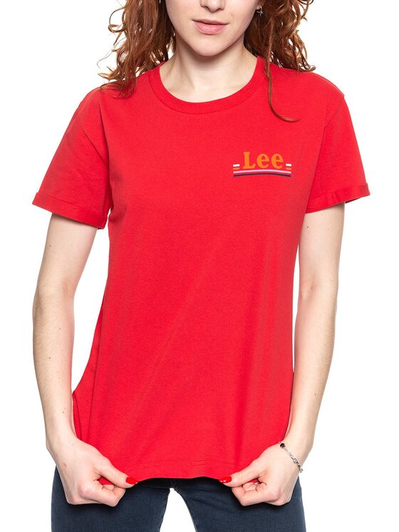 Lee Lee T-Shirt CHEST LOGO TEE Czerwony Slim Fit