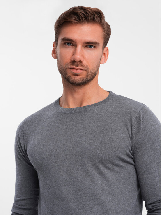 Ombre Ombre Sweter OM-SWBS-0106 Szary Regular Fit