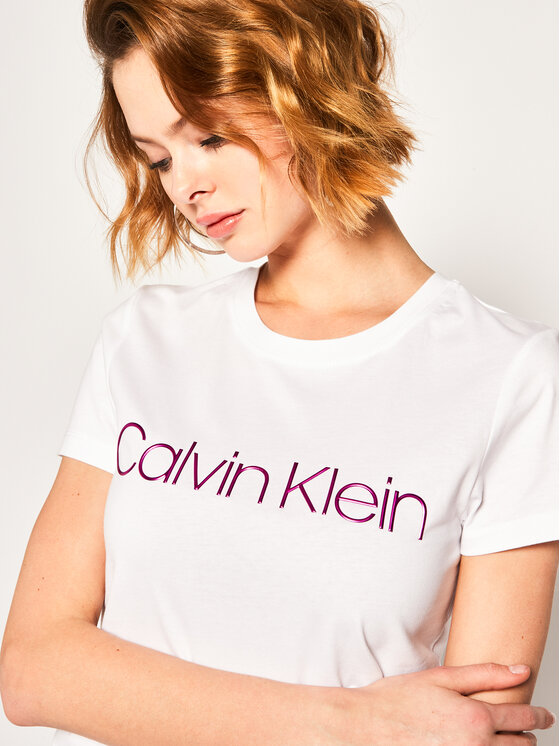 Calvin Klein Calvin Klein T-Shirt Slim Fit Metallic Logo Tee K20K201852 Biały Slim Fit
