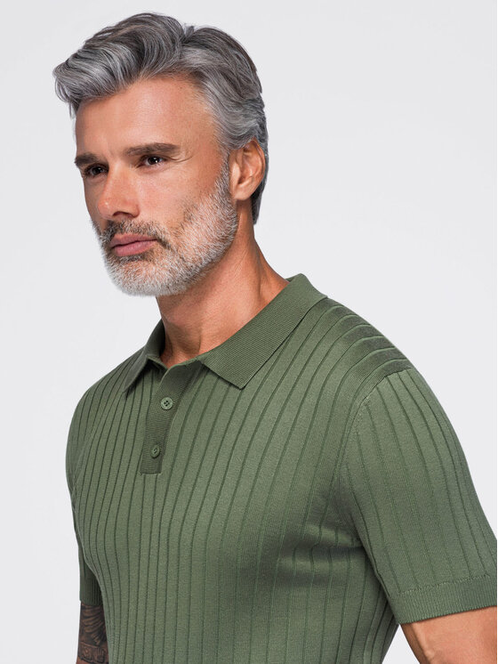 Ombre Ombre Polo OM-POSS-0180 Zielony ciemny Slim Fit