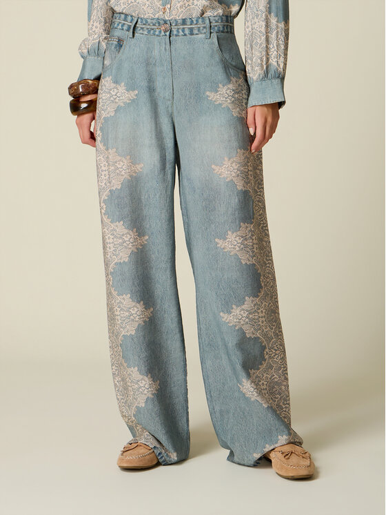 Oltre Oltre Pantaloni di tessuto P06ZR009736N0Z4 Turchese Baggy Fit