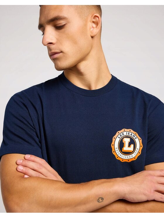 Lee Lee T-Shirt Varsity Tee Niebieski Relaxed Fit