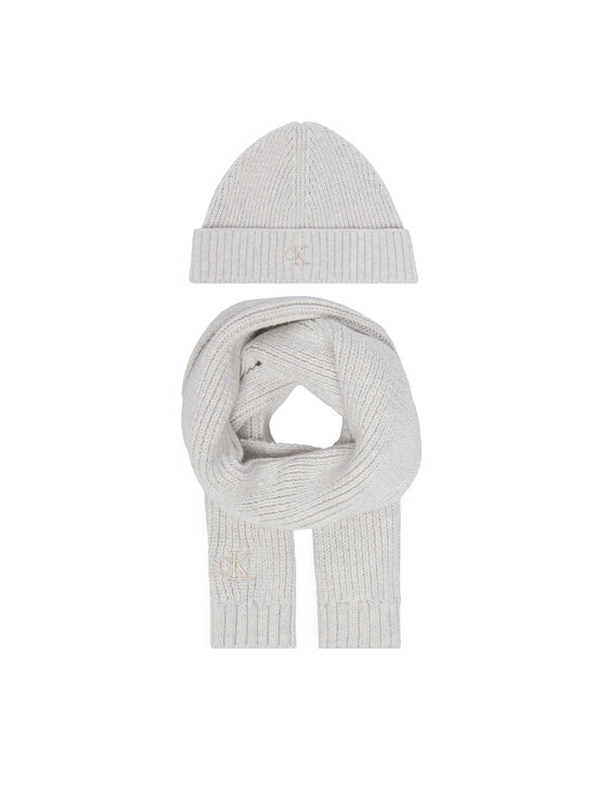 Calvin Klein Jeans Calvin Klein Jeans Set šal + kapa Knitted Scarf Beanie Giftbox LVCKFJP00N Svetlo siva