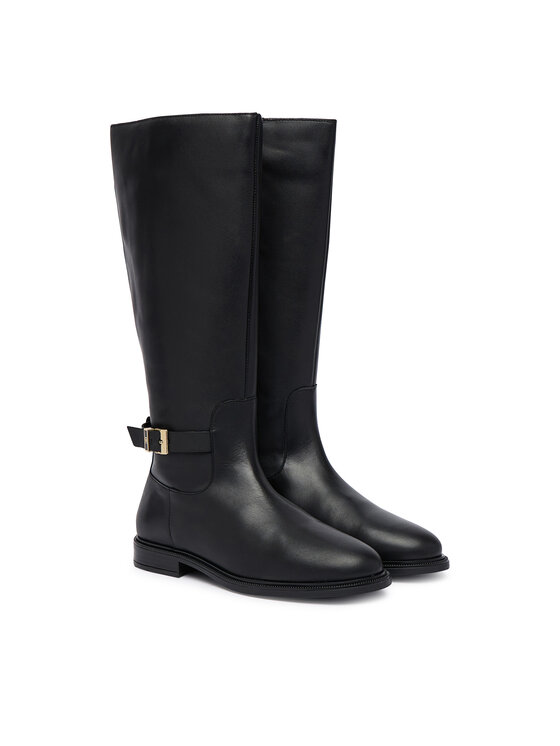 Tommy Hilfiger Tommy Hilfiger Zimske čizme Th Buckle Leather Knee Boot FW0FW09572 Crna