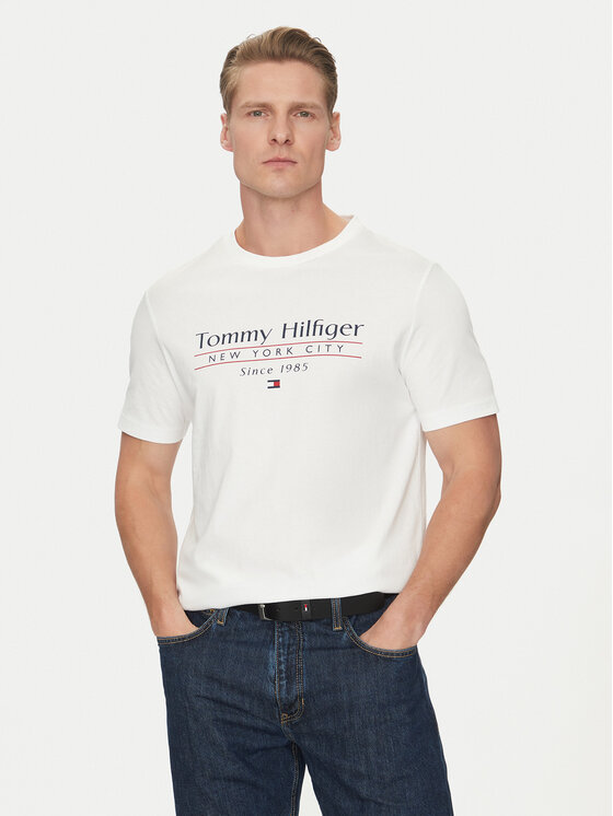 Tommy Hilfiger Tričko Center Stack MW0MW38621 Biela Regular Fit