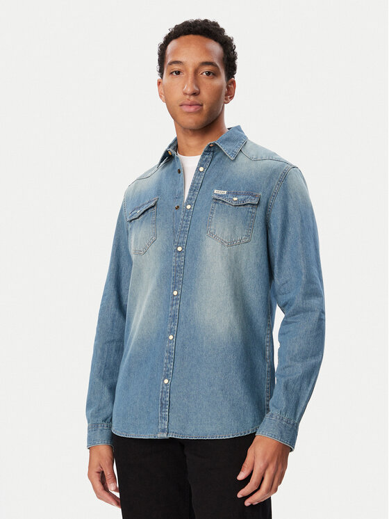 Guess Guess džinsiniai marškiniai M6BH02 D2068 Mėlyna Slim Fit