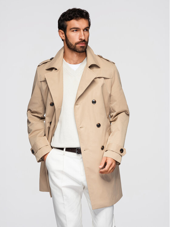 Ombre Ombre Płaszcz przejściowy OM-COLC-0146 Beżowy Slim Fit
