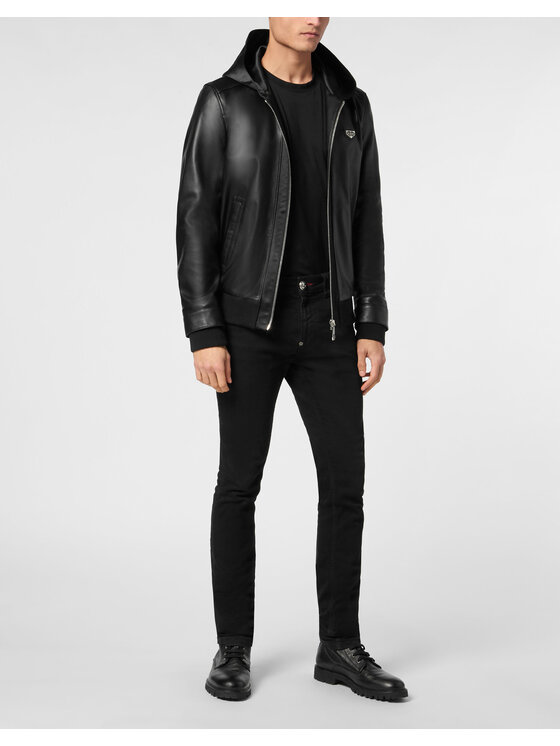 PHILIPP PLEIN PHILIPP PLEIN Kurtka skórzana 23061 Czarny Regular Fit