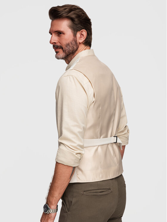 Ombre Ombre Kamizelka V66 Beżowy Slim Fit