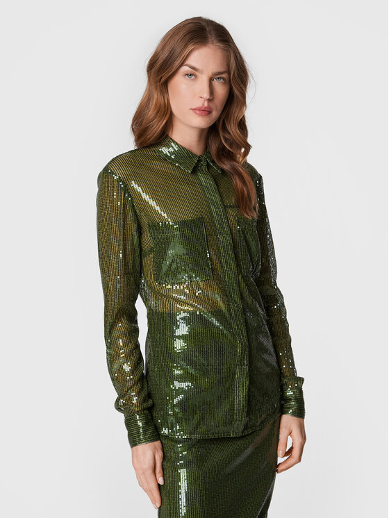 Guess Guess Košulja Maya W2BH69 KBDV0 Zelena Slim Fit