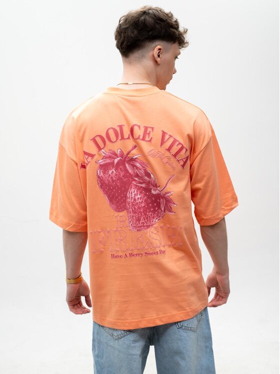 Jigga Wear Jigga Wear T-Shirt Koszulka Z Krótkim Rękawem Oversize Męska Jasna Pomarańczowa Truskawki Dolce Vita XL Pomarańczowy Oversize
