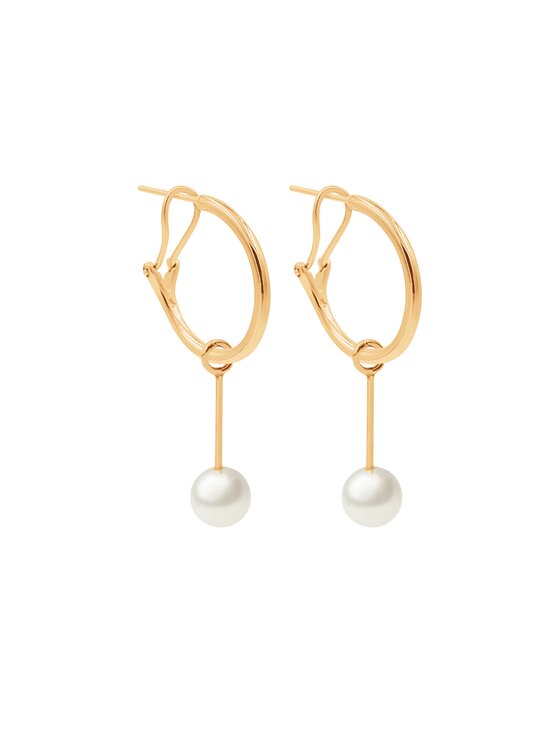 Kolczyki Lilou, Złote, California koła z zawieszkami z białą perłą, pozłacane
