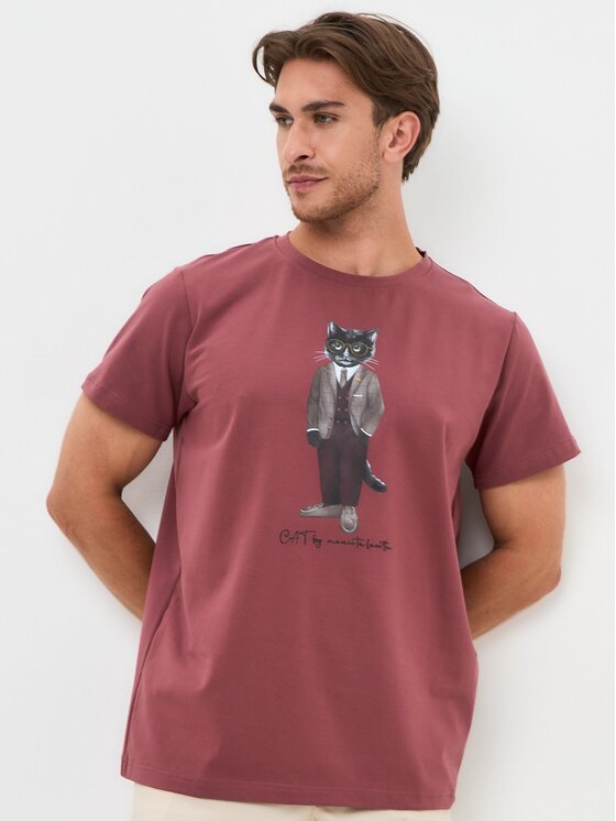 CAT by maniita lacitta CAT by maniita lacitta T-Shirt Printed men's t-shirt with CAT Czerwony Regular Fit