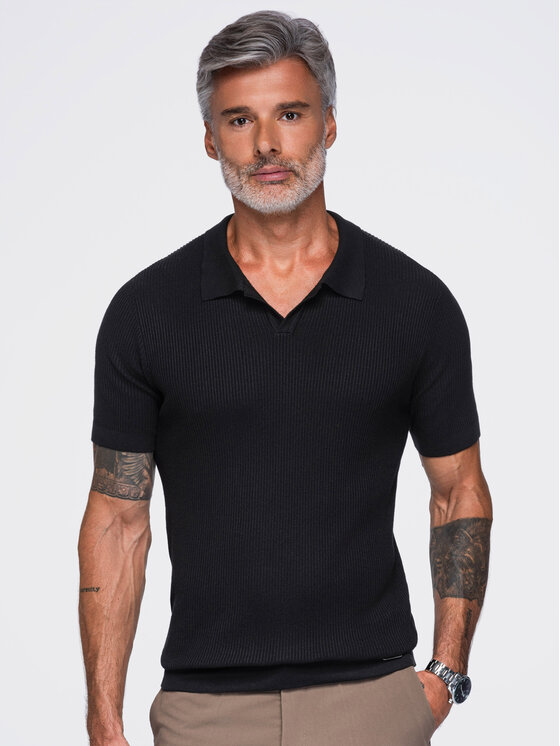 Ombre Ombre Polo OM-POSS-0182 Czarny Slim Fit
