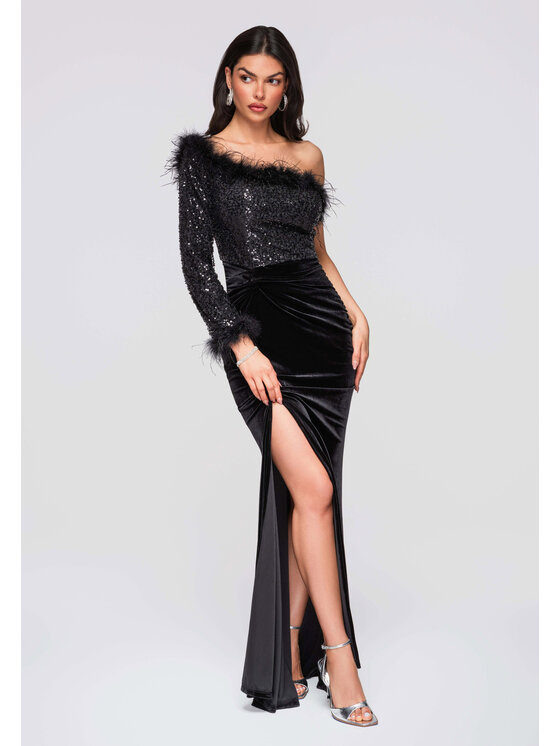Ombre Ombre Sukienka wieczorowa LA-OM-DLR280 Czarny Regular Fit