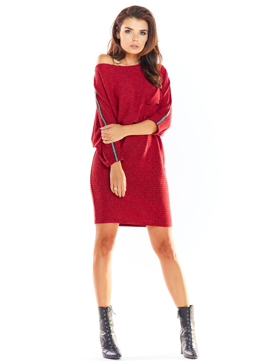 Awama Awama Sukienka dzianinowa A325 Bordowy Basic Fit