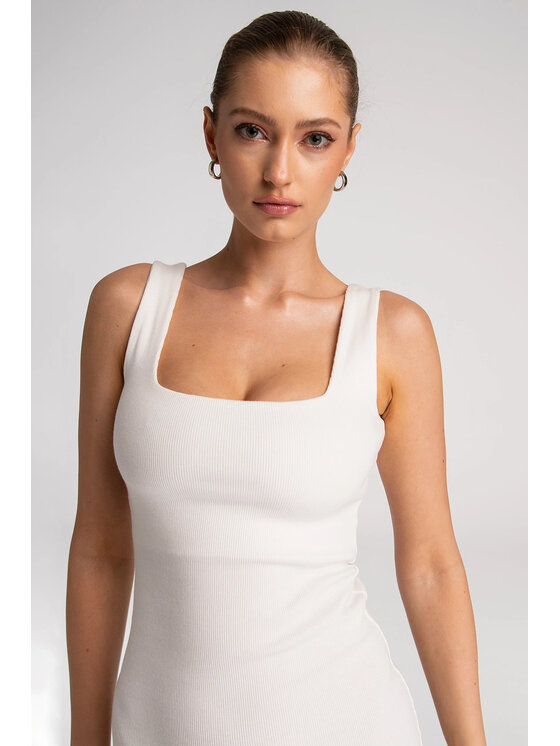 Nudyess Nudyess Úpletové šaty Soho Midi z prążka Écru Fitted Fit