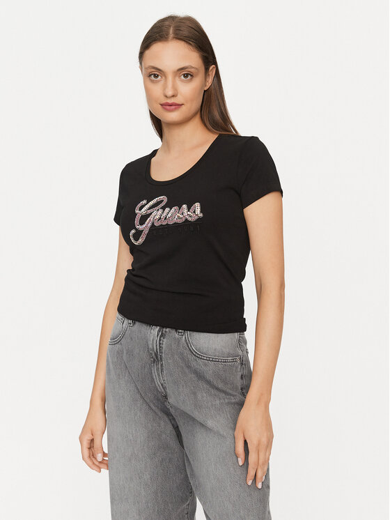 Guess T-shirt W3YI36 J1314 Crna Slim Fit