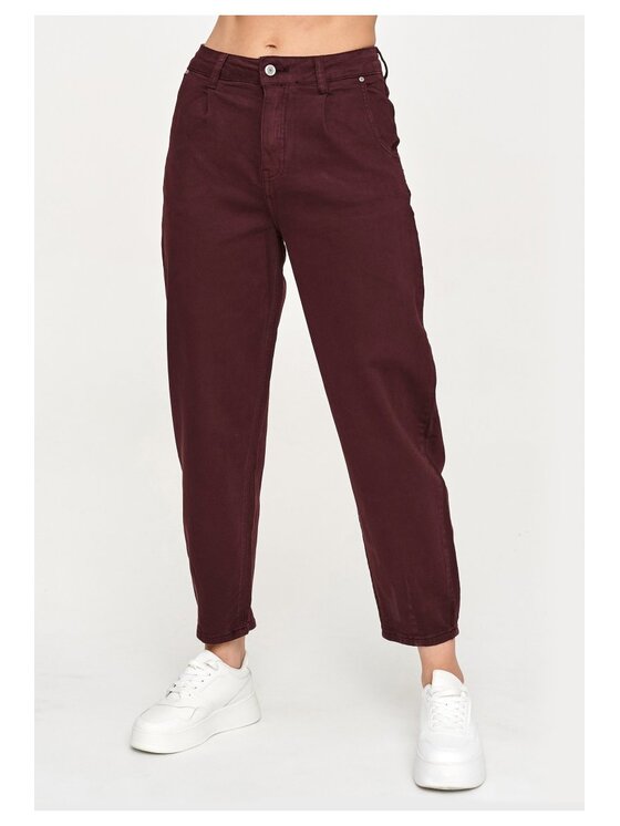 Makadamia Makadamia Jeansy C109 Bordowy Baggy Fit