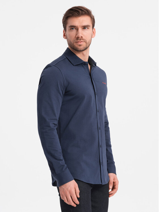 Ombre Ombre Košile OM-SHCS-0138 Tmavomodrá Regular Fit