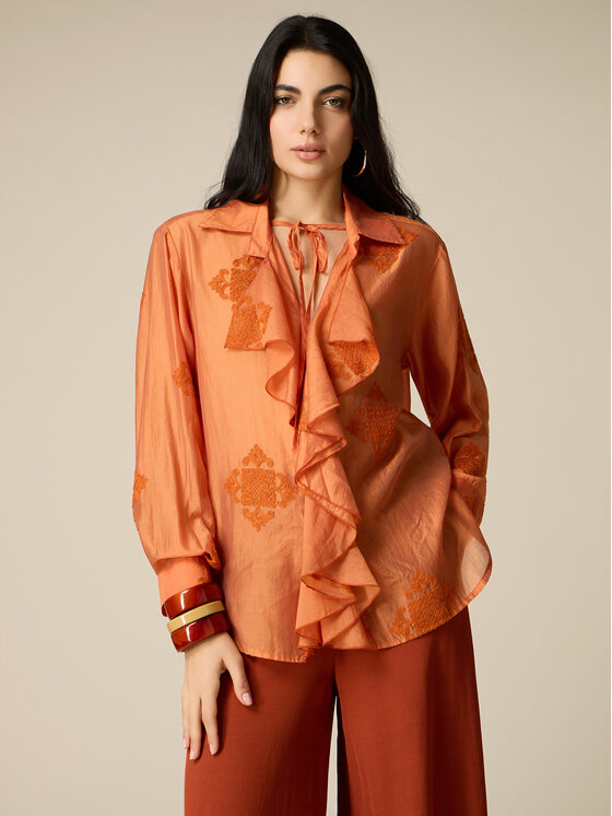 Oltre Oltre Bluzka 2012J000777N017 Pomarańczowy Regular Fit