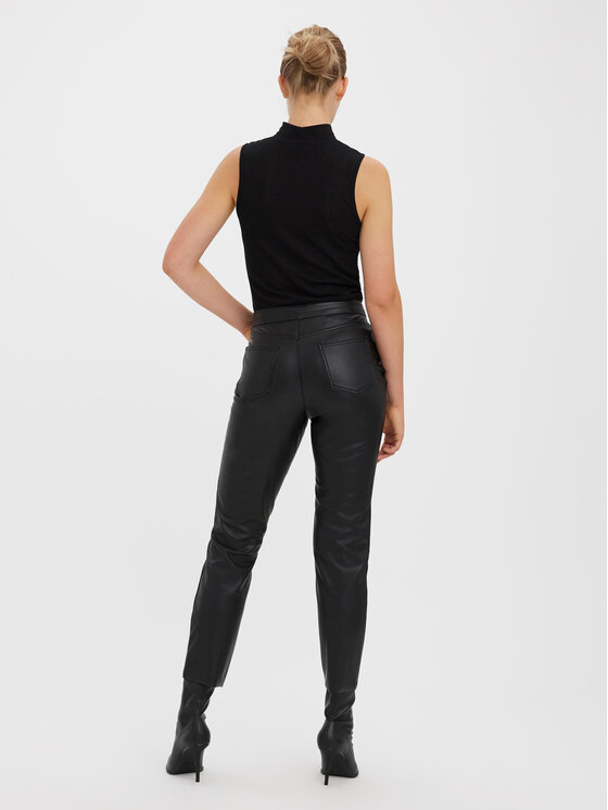 Vero Moda Brenda Faux Leather Straight Leg Trousers in Black