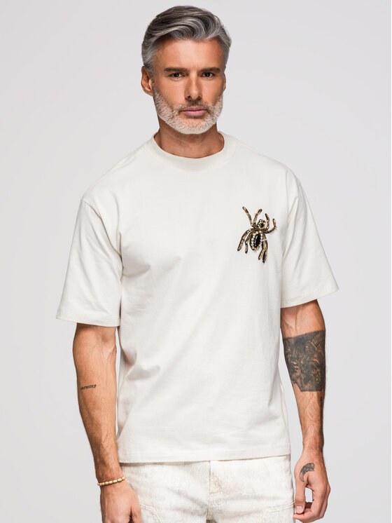 Ombre Ombre T-Shirt OM-TSCT-0277 Biały Loose Fit