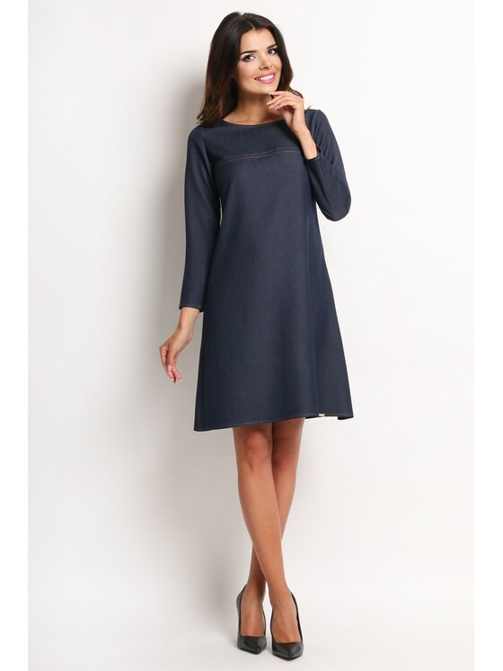 Awama Awama Sukienka A114 Granatowy Basic Fit
