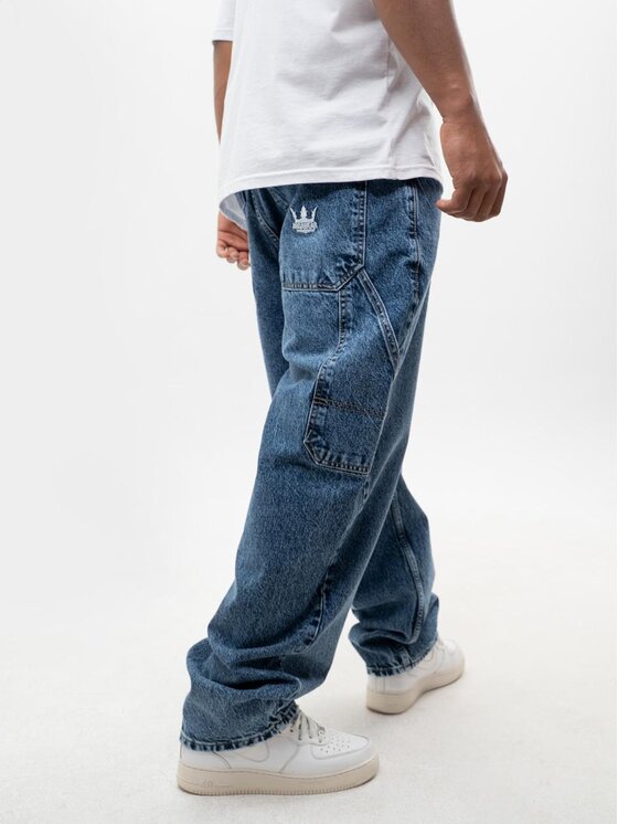 Jigga Wear Jigga Wear Jeansy Spodnie Jeansowe Super Baggy Cargo Męskie Niebieskie Jigga Wear Crown L Niebieski Baggy Fit