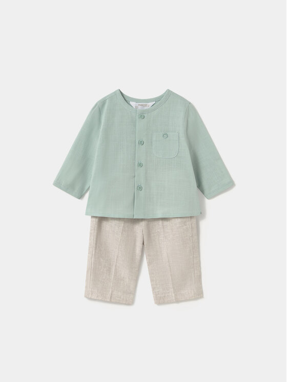 Mayoral Mayoral Completo camicia e pantaloni di tessuto 1564 Verde Regular Fit