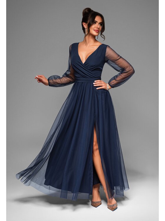 Ombre Ombre Sukienka wieczorowa LA-OM-DLR008 Granatowy Regular Fit